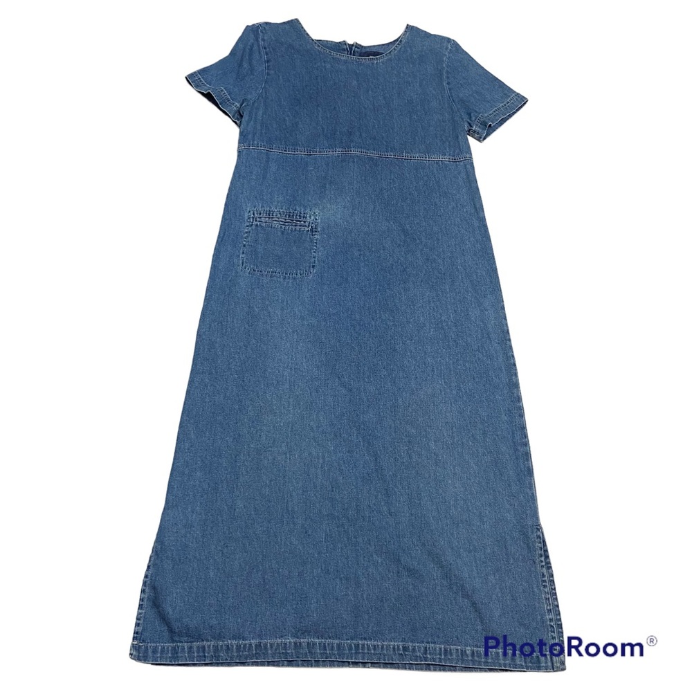 Womens Denim Midi Short Sleeve Denim Dress - size M